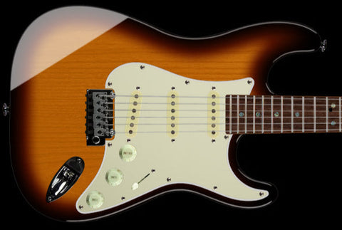 Suhr Select Classic S Guitar, Roasted Neck, 3 Tone Burst, Aged Green - Humbucker Music