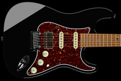 Suhr Select Classic S HSS Guitar, Roasted Neck, Maple, Black, Tortoise Shell - Humbucker Music