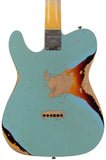 Fender Custom Shop Limited Reverse '60 Tele Custom, Heavy Relic, Aged Daphne Blue Over 3-Color Sunburst - Humbucker Music