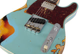 Fender Custom Shop Limited Reverse '60 Tele Custom, Heavy Relic, Aged Daphne Blue Over 3-Color Sunburst - Humbucker Music
