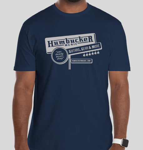 Humbucker Music Vintage Retro Guitar Store T-Shirt, Navy Blue - Humbucker Music