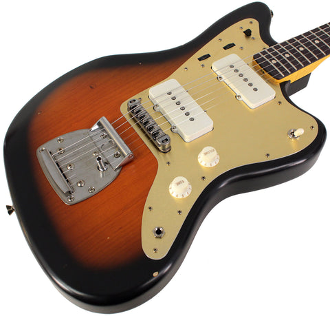 Nash JM63 Jazzmaster Guitar, 2 Tone Sunburst, Gold Pickguard, Light Aging