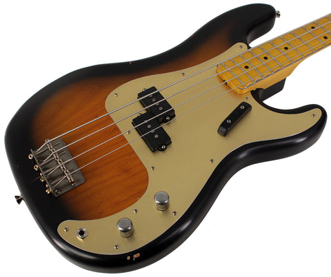 Nash PB57 Bass Guitar, 2-Tone Sunburst, Gold Anodized Pickguard