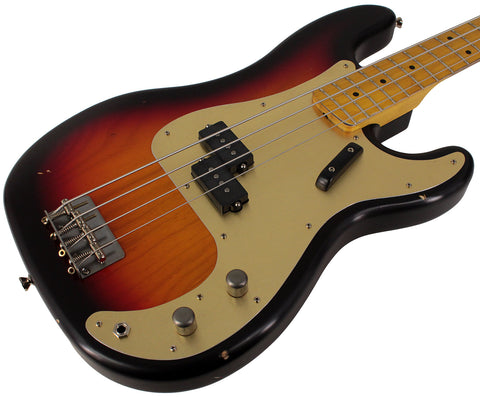 Nash PB57 Bass Guitar, 3-Tone Sunburst w/ Gold Anodized Pickguard