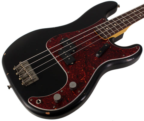 Nash PB63 Bass Guitar, Black, Tortoise Shell, Light Aging