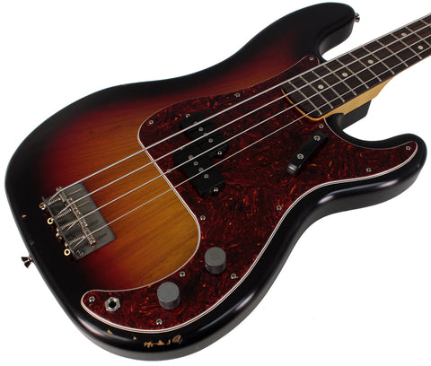 Nash PB63 Bass Guitar, 3-Tone Sunburst, Tortoise Shell, Light Aging - Humbucker Music