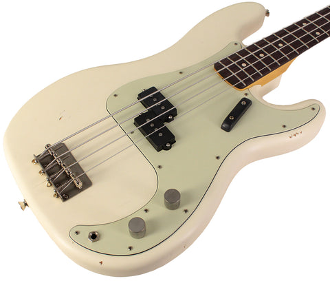Nash PB63 Bass Guitar, Olympic White, Light Aging