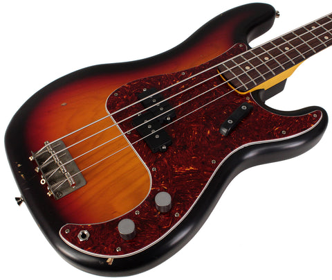Nash PB63 Bass Guitar, 3-Tone Sunburst, Tortoise Shell, Light Aging