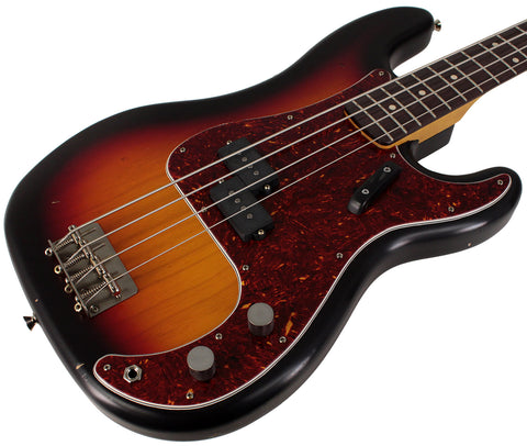 Nash PB63 Bass Guitar, 3-Tone Sunburst, Tortoise Shell, Light Aging