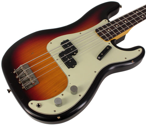 Nash PB63 Bass Guitar, 3-Tone Sunburst, Light Aging - Humbucker Music