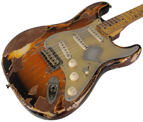 Nash S57 Guitar, 2-Tone Burst, Extra Heavy Aging, Gold Anodized Pickguard - Humbucker Music