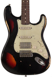 Nash S63 Guitar, HSS, Black over 3 Tone Sunburst, Heavy Aging