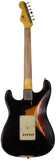 Nash S63 Guitar, HSS, Black over 3 Tone Sunburst, Heavy Aging