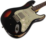 Nash S63 Guitar, HSS, Black over 3 Tone Sunburst, Heavy Aging