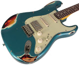 Nash S63 Guitar, HSS, Ocean Turquoise over 3 Tone Sunburst, Heavy Relic