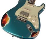 Nash S63 Guitar, HSS, Ocean Turquoise over 3 Tone Sunburst, Heavy Relic