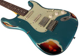 Nash S63 Guitar, HSS, Ocean Turquoise over 3 Tone Sunburst, Heavy Relic