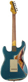 Nash S63 Guitar, Ocean Turquoise over 3 Tone Sunburst, Heavy Aging