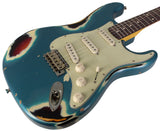 Nash S63 Guitar, Ocean Turquoise over 3 Tone Sunburst, Heavy Aging