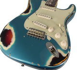Nash S63 Guitar, Ocean Turquoise over 3 Tone Sunburst, Heavy Aging