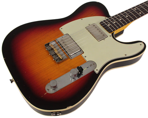 Nash T2HB Guitar, Double Bound, 3 Tone Sunburst, Light Aging