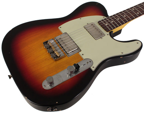 Nash T2HB Guitar, 3 Tone Sunburst, Light Aging