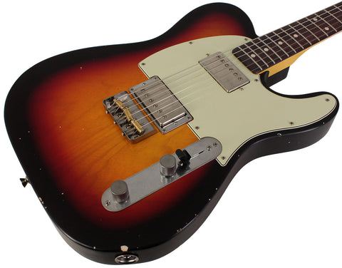 Nash T2HB Guitar, 3 Tone Sunburst, Light Aging