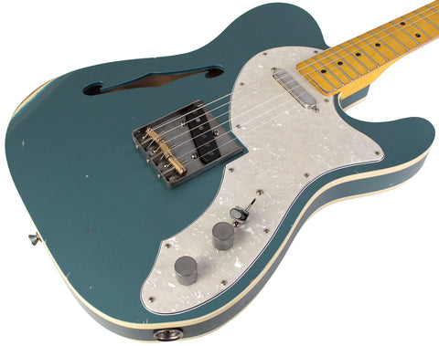 Nash T69TL Thinline Guitar, Double Bound, Ocean Turquoise Metallic, Light Aging - Humbucker Music