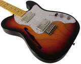 Nash T72TL Thinline Guitar, 3 Tone Sunburst, Light Aging