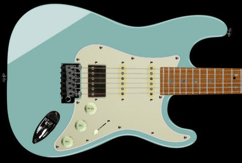 Suhr Select Classic S HSS Guitar, Roasted Neck, Maple, Sonic Blue, Aged Green - Humbucker Music