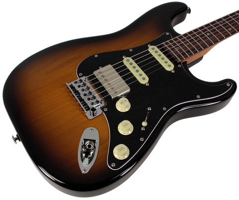 Suhr Select Classic S Antique HSS Guitar, Roasted Neck, 2-Tone Tobacco Burst, Black PG - Humbucker Music