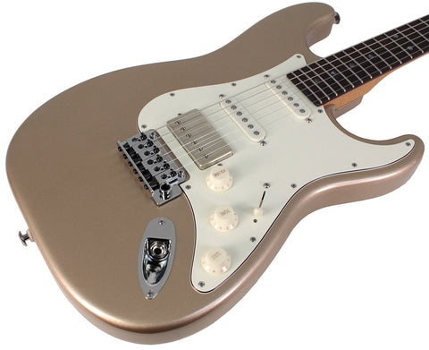Suhr Select Classic S HSS Guitar, Roasted Neck, Shoreline Gold Metallic - Humbucker Music