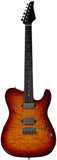 Suhr Select Modern T Mahogany Guitar, Burl, Aged Cherry Burst - Humbucker Music