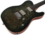 Suhr Select Modern T Mahogany Guitar, Burl, Faded Trans Green Burst - Humbucker Music