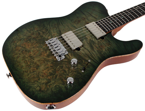 Suhr Select Modern T Mahogany Guitar, Faded Trans Green Burst Burl - Humbucker Music