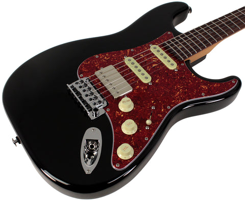 Suhr Select Classic S HSS Guitar, Roasted Neck, Black, Tortoise Shell - Humbucker Music