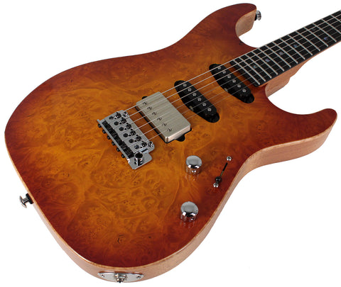Suhr Select Standard Mahogany Guitar, Burl Suhr Burst - Humbucker Music