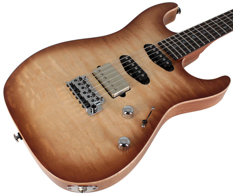 Suhr Select Standard Mahogany Guitar, Quilted Natural Burst - Humbucker Music
