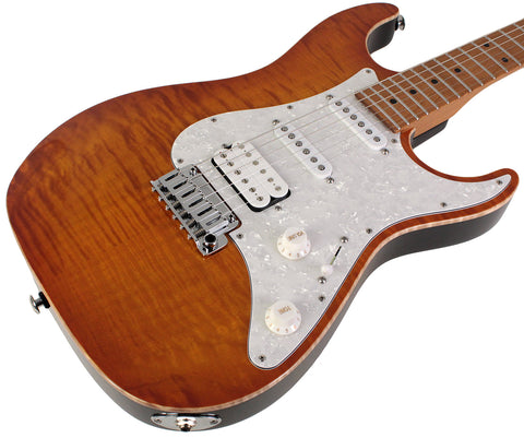 Suhr Standard Plus Guitar, Trans Honey Amber Burst, Roasted Maple - Humbucker Music