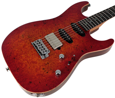 Suhr Select Standard Mahogany Guitar, Burl Fireburst - Humbucker Music