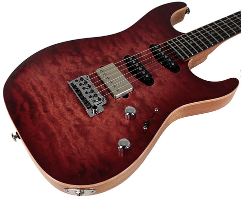 Suhr Select Standard Mahogany Guitar, Quilted Faded Trans Red Wine Burst