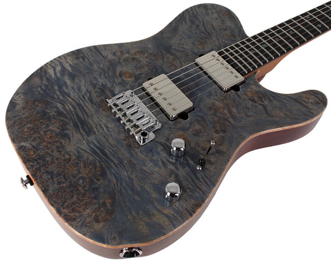 Suhr Select Modern T Mahogany Guitar, Trans Blue Denim Slate Burl - Humbucker Music