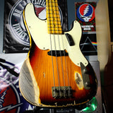 Nash PB55 Bass Guitar, 3-Tone Burst, Heavy Aging