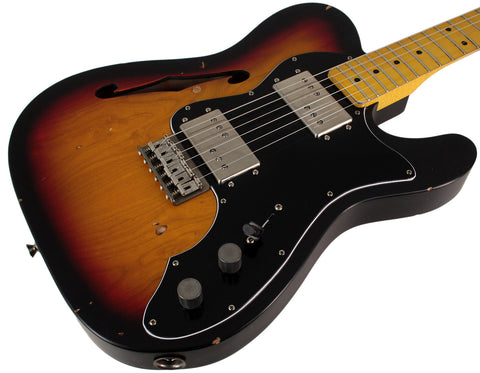Nash T72TL Thinline Guitar, 3 Tone Sunburst, Light Aging - Humbucker Music