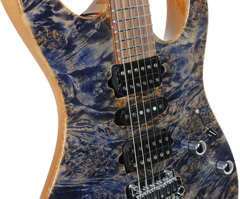 . Suhr Modern Waterfall Burl Maple HSH Guitar - Trans Blue