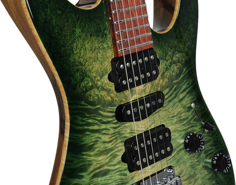 . Suhr Modern Waterfall Burl Maple HSH - Trans Green