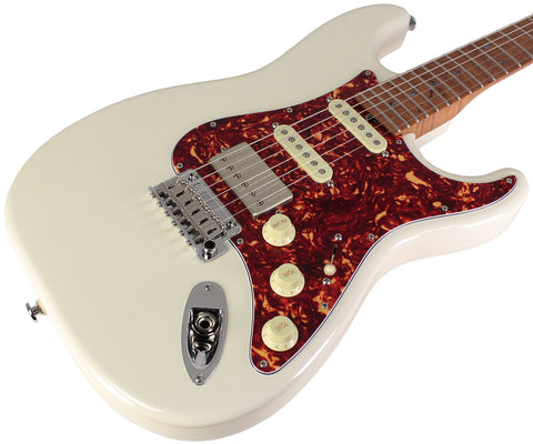 Suhr Select Classic S HSS Guitar, Roasted Flamed Neck, Olympic White, Maple - Humbucker Music