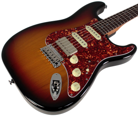 Suhr Select Classic S HSS Guitar, Roasted Flamed Neck, 3-Tone Burst, Rosewood