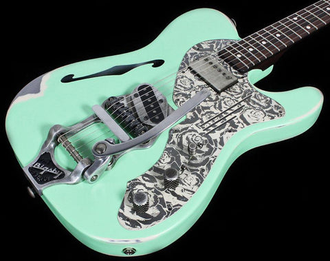 Trussart Deluxe Steelcaster in Surf Green on Cream w/ Roses - Humbucker Music